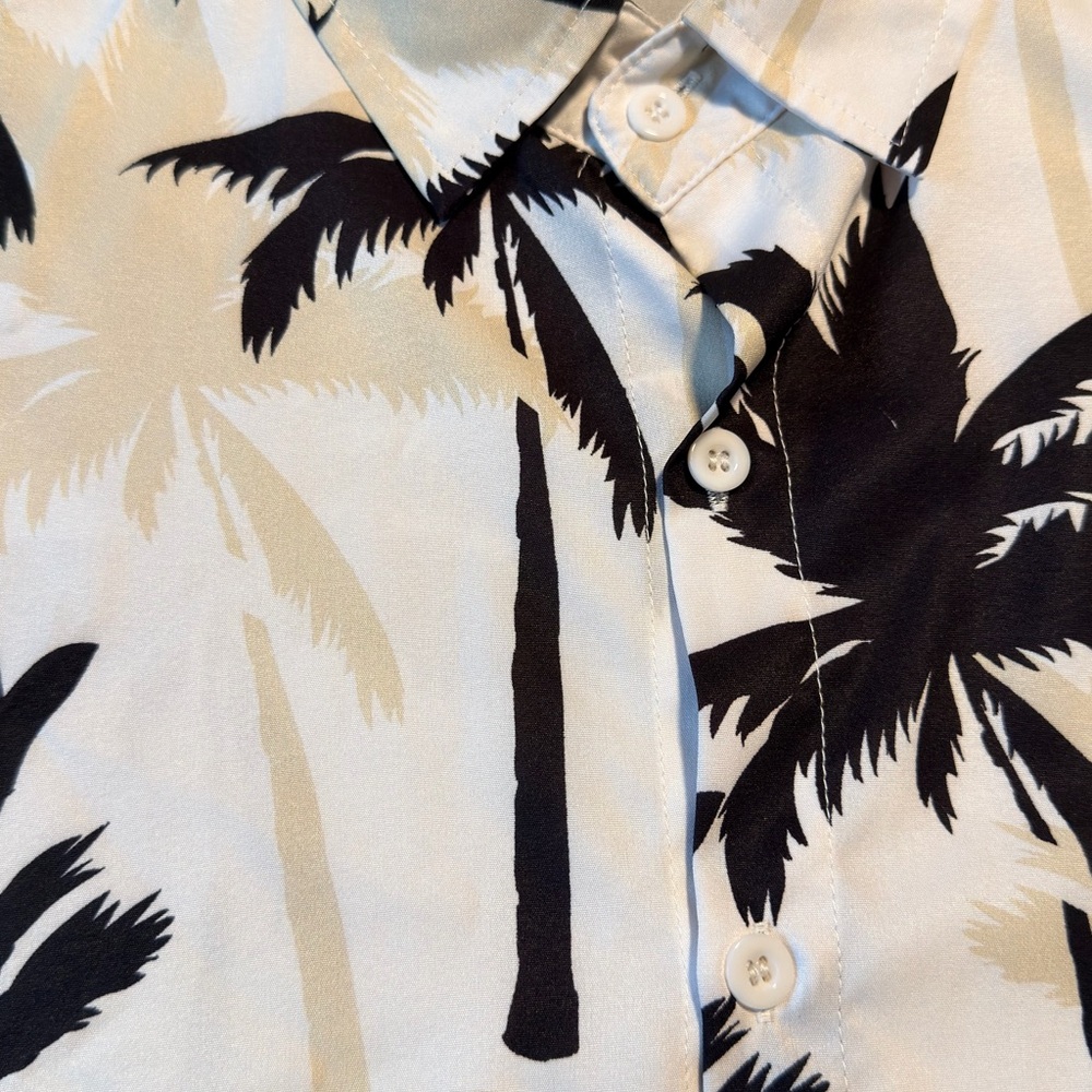 Men's Palm Tree Print Casual Shirt - Black & Cream